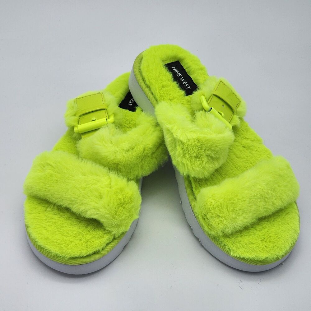Nine West NIB Funkie Fuzzy Fur Slides Size 8